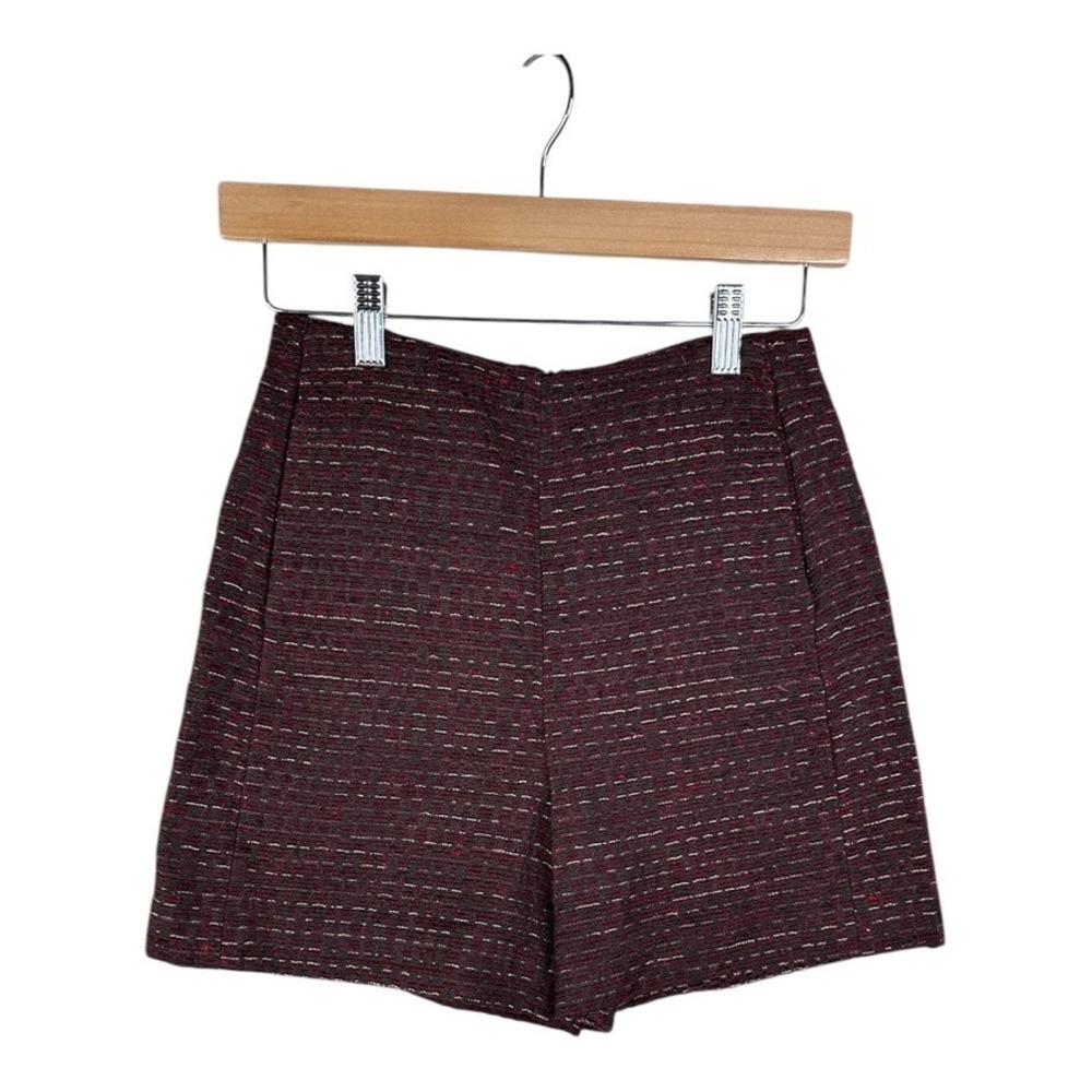 NWT‎ Women's Massimo Dutti Shorts size 2 Burgundy Brown Gold High Waist Back zip